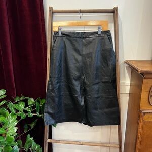 Black Leather Midi Skirt with Front Slit